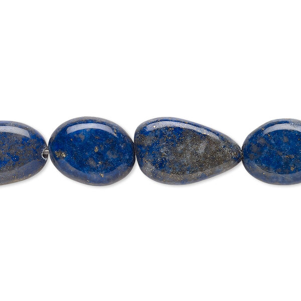 Bead, lapis lazuli (natural), 13x9mm-15x10mm flat oval, C grade, Mohs hardness 5 to 6. Sold per 15-inch strand. image number 0