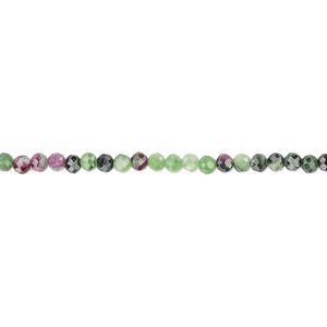 Ruby in zoisite 1pkg1, hand-cut faceted round bead natural 15.5-16 inch 2.5mm