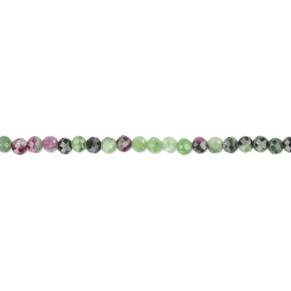 Ruby in zoisite 1pkg1, hand-cut faceted round bead natural 15.5-16 inch 2.5mm image number 0