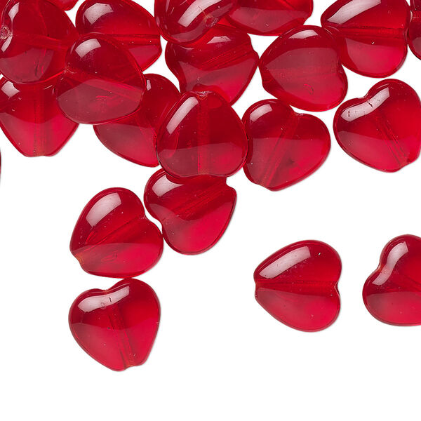 Bead, Czech pressed glass, ruby red, 10x9.5mm heart. Sold per 15-1/2" to 16" strand, approximately 45 beads. image number 0