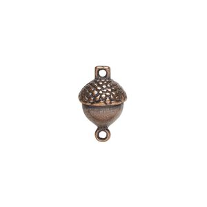 Link, antique copper-finished "pewter" (zinc-based alloy), 11x10mm acorn. Sold per pkg of 6.