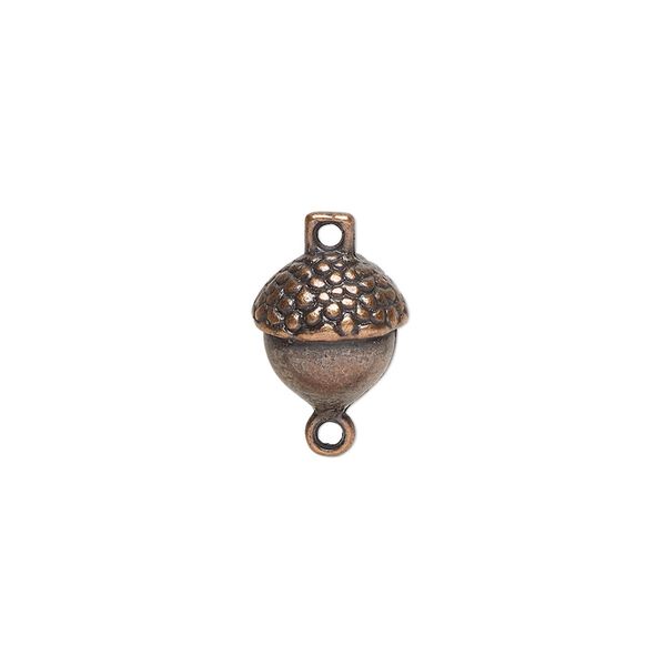 Link, antique copper-finished "pewter" (zinc-based alloy), 11x10mm acorn. Sold per pkg of 6. image number 0