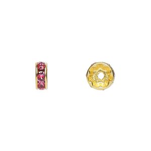 Bead 4pk rose gold plate foil back, Crystal Passions® 8x3.5mm rondelle 77508