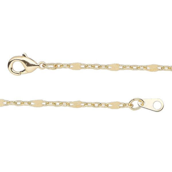 Chain, gold-finished brass, 2.4mm mirror, 18 inches with lobster claw clasp. Sold individually. image number 0