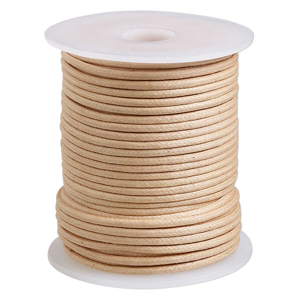Cord, waxed cotton, natural, 2mm, 50+ pound test. Sold per 25-meter spool. image number 0