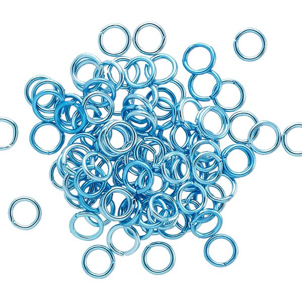 Jump ring, anodized aluminum, light blue, 5mm round, 3.4mm inside diameter, 20 gauge. Sold per pkg of 100. image number 0