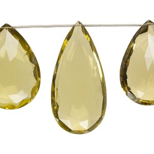 Golden quartz 1pkg7, hand-cut top-drilled faceted puffed teardrop bead 36x26mm-55x31mm