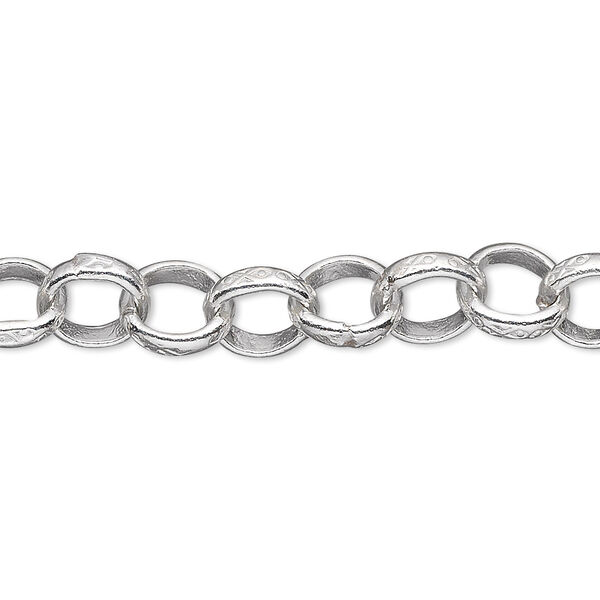 Chain, Hill Tribes, sterling silver, 8mm engraved rolo. Sold per pkg of 2 feet. image number 0