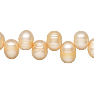 Freshwater pearl 1pkg1, top-drilled rice, 15.5-16 inch orange 8x6mm-12x7mm cultured