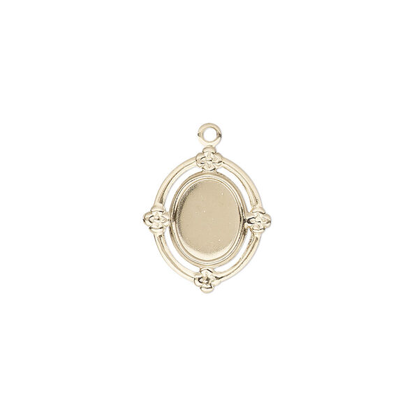 Drop, glue-in, 14Kt gold-filled, 15x13.5mm oval flower with 8x6mm oval setting with closed back. Sold individually. image number 0