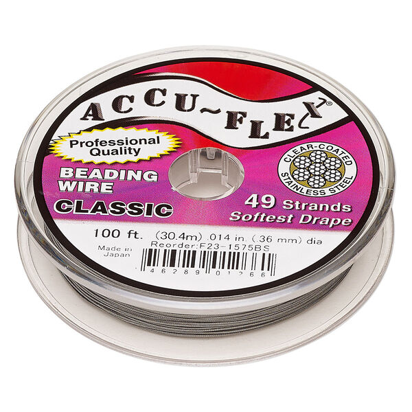 Beading wire, Accu-Flex®, nylon and stainless steel, clear, 49 strand, 0.014-inch diameter. Sold per 100-foot spool. image number 0