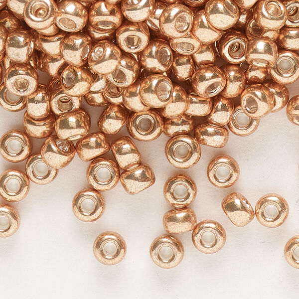Seed bead, Miyuki, glass, pkg/25g, #6 rocaille, opaque galvanized champagne, (RR-1072L). image number 0