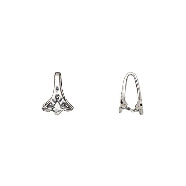 Bail, ice-pick, antique silver-plated brass, 10.5x7.5mm with triangle design, 8mm grip length. Sold per pkg of 2. image number 0