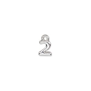 Charm, silver-finished "pewter" (zinc-based alloy), 7.5x6.5mm number 2. Sold per pkg of 2.