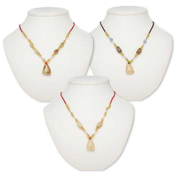 Necklace mix, Italian "onyx" / multi-gemstone (natural / dyed) / nylon / acrylic / glass, multicolored, 30x26x20mm-30x28x21mm freeform triangle, 20- to 24-inch continuous loop. Sold per pkg of 3. image number 0