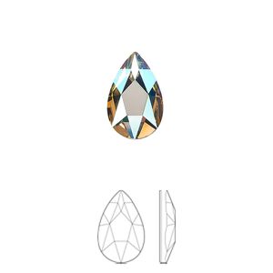 Flat back 6pk vintage rose shimmer foil back, Crystal Passions® 14x9mm pear 2303