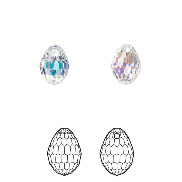 Drop 2pk crystal AB, Crystal Passions® 10x7mm pendant teardrop 6002 image number 0