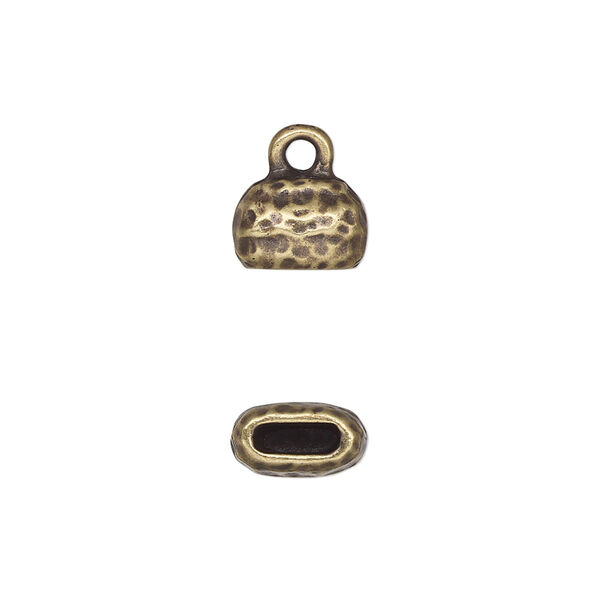 End cap, TierraCast®, "Hammertone" collection, antique brass-plated pewter (tin-based alloy), 10x7mm hammered cap. Sold per pkg of 2. image number 0
