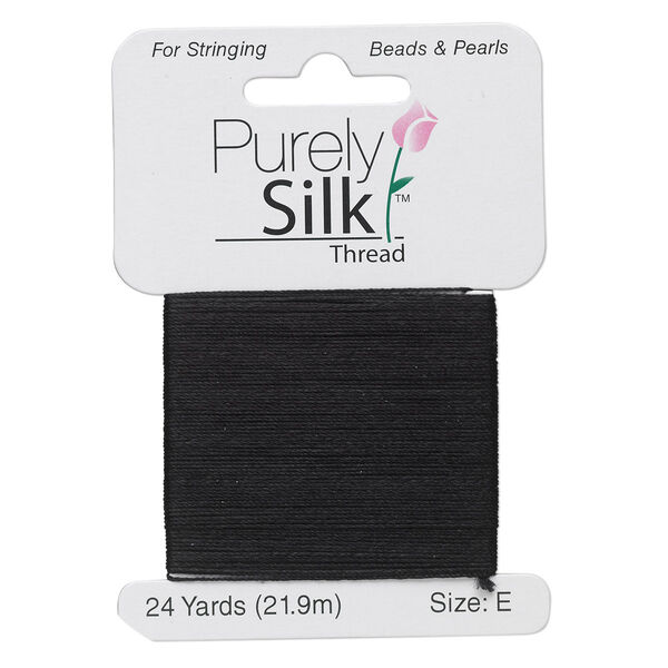 Thread, Purely Silk™, black, size E. Sold per 24-yard card. image number 0