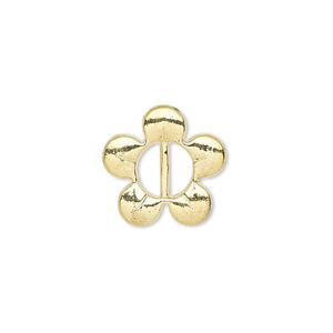 Slide, gold-finished "pewter" (zinc-based alloy), 16x16mm single-sided flower, 7x2mm hole. Sold per pkg of 20.