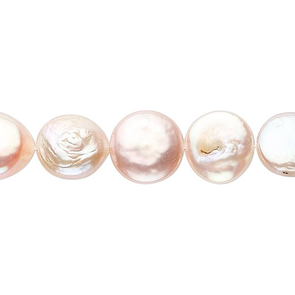 Pearl, cultured freshwater, peach, 10-12mm flat round, D grade, Mohs hardness 2-1/2 to 4. Sold per 15-1/2" to 16" strand. image number 0