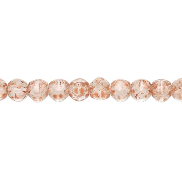 Bead, Czech pressed coated glass, translucent clear and peach, 6mm faceted round. Sold per 7-inch strand, approximately 35 beads. image number 0