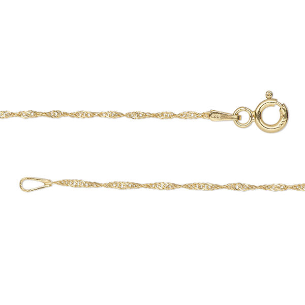 Chain, Gossamer™, "vermeil," 1mm Singapore, 18 inches with springring clasp. Sold individually. image number 0