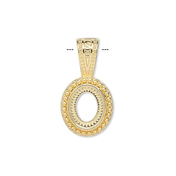 Pendant, gold-plated "pewter" (zinc-based alloy), 24.5x13mm oval with rope design and 10x8mm oval setting. Sold per pkg of 4. image number 0