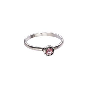 Ring, antiqued sterling silver and glass rhinestone, pink, 5.5mm wide with round and twisted rope design, size 6.5. Sold individually.