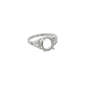 Ring, Sure-Set™, sterling silver, two-leaf band with 10x8mm oval 4-prong setting, size 8. Sold individually.
