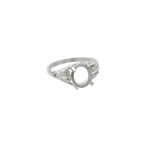 Ring, Sure-Set™, sterling silver, two-leaf band with 10x8mm oval 4-prong setting, size 8. Sold individually. image number 0