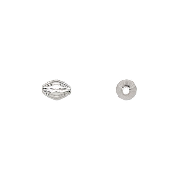 Bead, silver-plated brass, 7x5mm corrugated double cone. Sold per pkg of 100. image number 0
