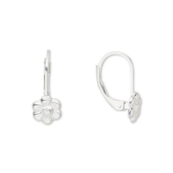 Ear wire leverback 1pkg2 sterling silver-filled, 19mm / 8mm flower, 1 pair image number 0