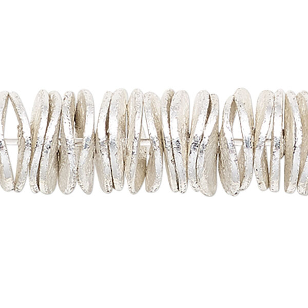 Bead, silver-plated copper, 6x1mm brushed wavy rondelle. Sold per pkg of 20. image number 0