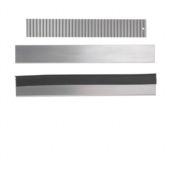 Blades, steel and rubber, black, 140 x 18.5 x 0.5mm / 140 x 18 x 0.15mm smooth / 120 x 18 x 1.5mm serrated with hand guard. Sold per 4-piece set. image number 0