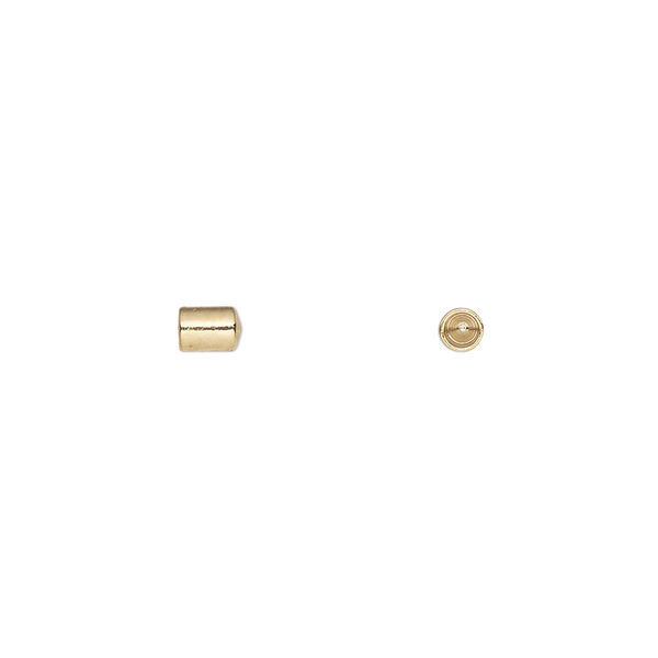 Cord cap, glue-in, gold-finished brass, 4x3mm, 2.1mm inside diameter. Sold per pkg of 6. image number 0