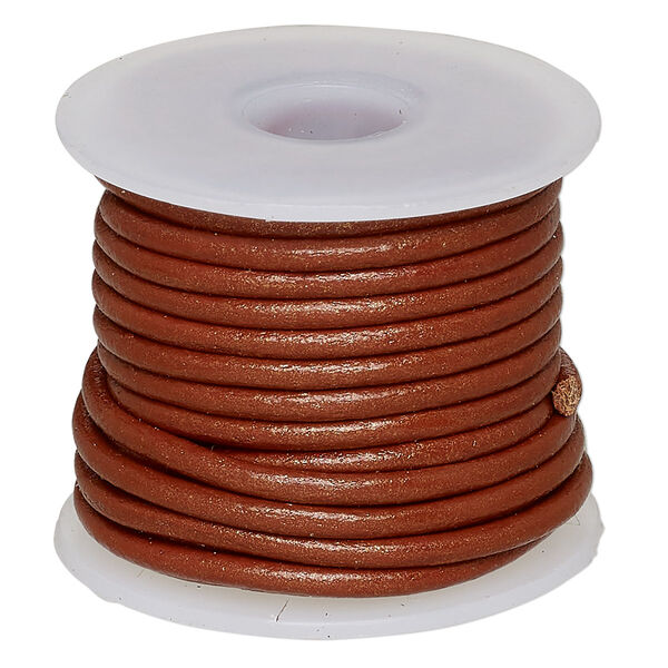 Cord, leather (coated), metallic brick red, 2mm. Sold per 5-yard spool. image number 0
