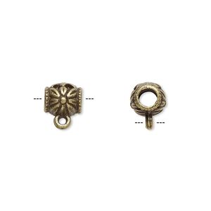 Bead, antique brass-plated "pewter" (zinc-based alloy), 8x7mm cylinder with flower design and closed loop. Sold per pkg of 20.