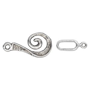 Clasp hook&eye 1pkg20 silver-plated "pewter" (zinc alloy), 22x14mm question mark, antique 1-strand