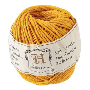 Cord, Hemptique®, polished hemp, gold, 1mm diameter, 20-pound test. Sold per 82-foot ball.