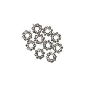 Bead, antiqued pewter (tin-based alloy), 5.5x3mm beaded rondelle. Sold per pkg of 10.
