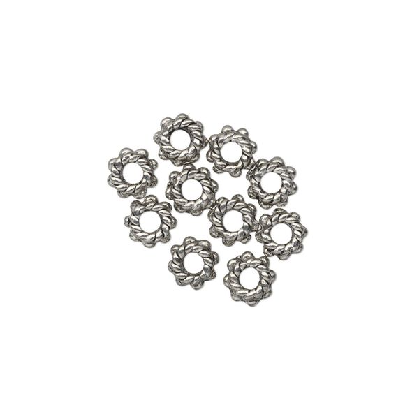 Bead, antiqued pewter (tin-based alloy), 5.5x3mm beaded rondelle. Sold per pkg of 10. image number 0