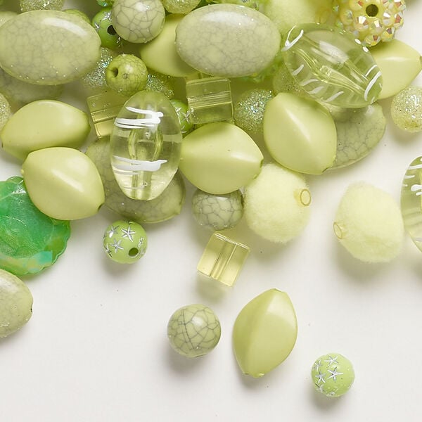 Bead mix 1pkg1, acrylic, multi-green, 6mm-19x18mm top-drilled and center-drilled mixed shapes, 54 grams. image number 0
