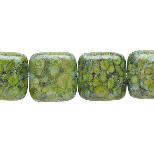 Fossil stone 1pkg1, puffed square bead 7 inch 14mm image number 0