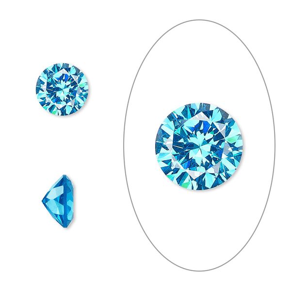 Gem, cubic zirconia, zircon blue, 8mm faceted round, Mohs hardness 8-1/2. Sold individually. image number 0