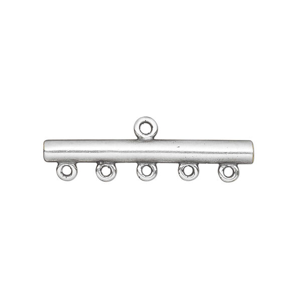 End bar, JBB Findings, antique silver-plated brass, 30.5x3.5mm single-sided bar with 5 bottom loops. Sold per pkg of 2. image number 0