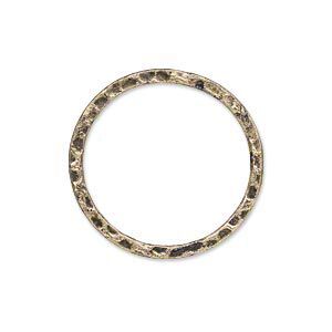 Component, antique gold-plated steel, 25mm double-sided hammered flat round. Sold per pkg of 10.