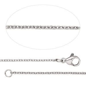 Chain 1pkg1 cable, 1.4mm / lobster claw clasp, stainless steel 18 & 20 inch