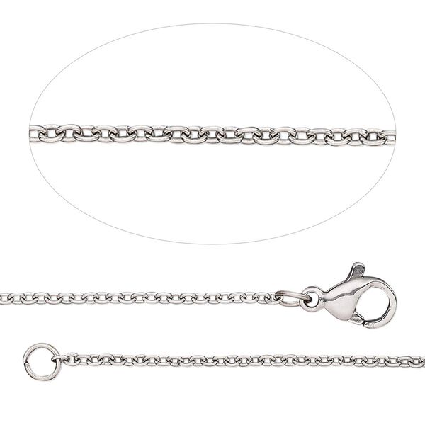 Chain, stainless steel, 1.4mm cable, adjustable at 18 and 20 inches with lobster claw clasp. Sold individually. image number 0