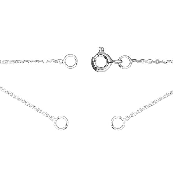 Necklace, Gossamer™, sterling silver,1mm diamond cut cable, 16-3/4 inches in (2) 8" segments with (2) 3.5mm 23ga soldered jump rings and springring clasp. Sold individually. image number 0